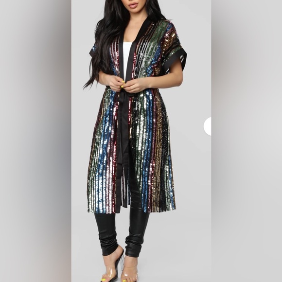 Fashion Nova Jackets & Blazers - NWT fashion nova Multicolor Sequin open front Kimono size L